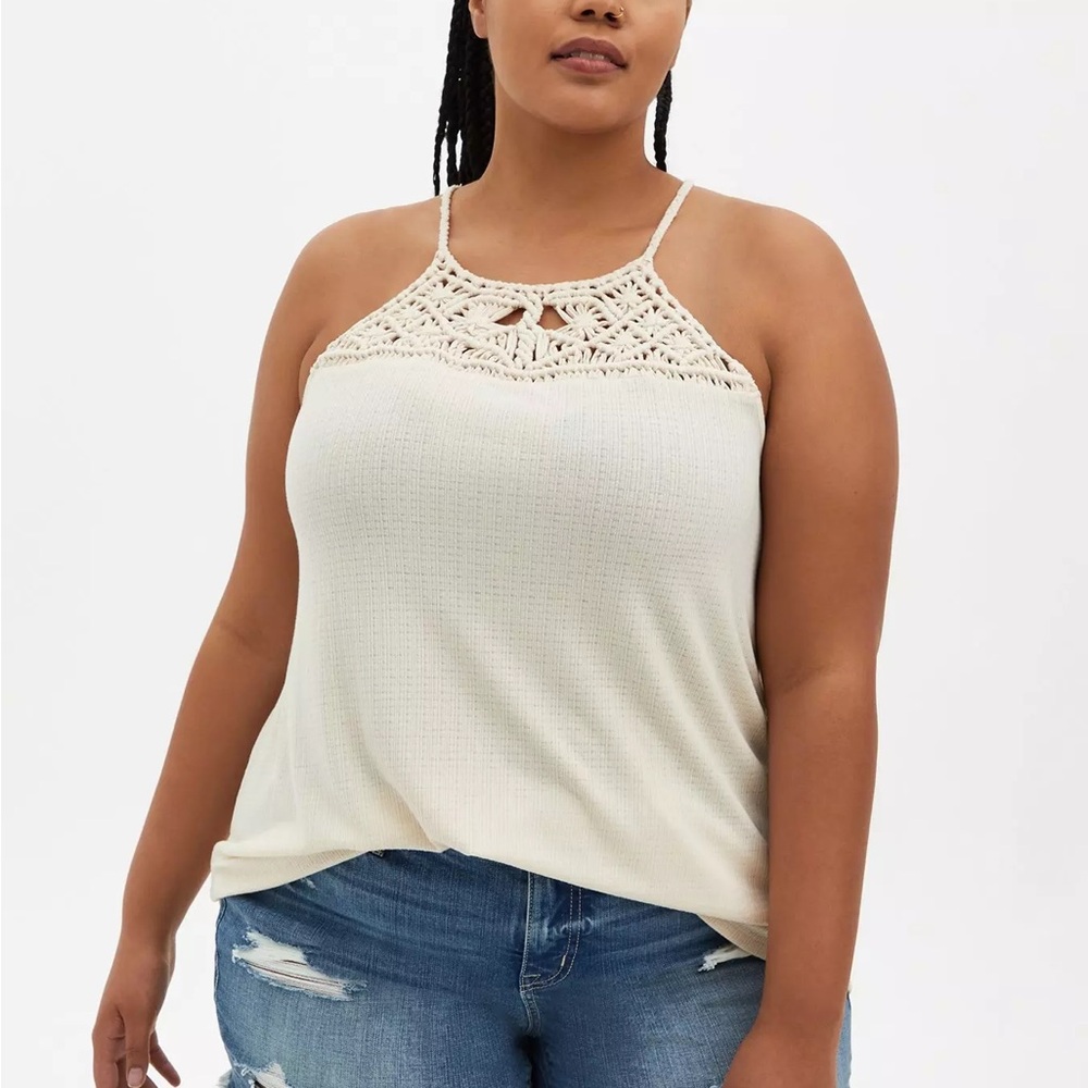 Torrid Macrame High Neck Cream Crochet Detail Tank Top Size 3x NWT